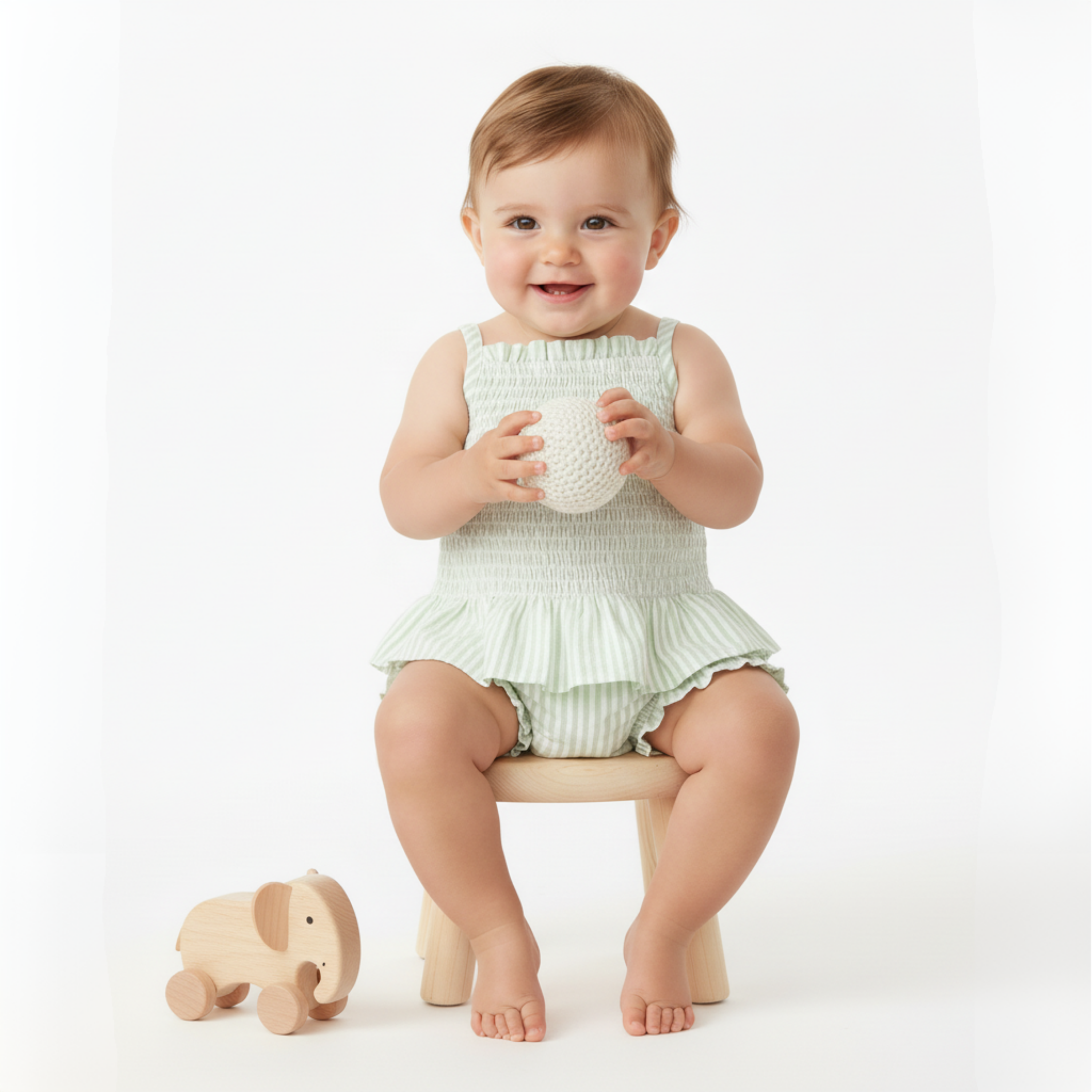 Organic Smocked Top And Bloomer Set - Basil Stripes - Aaria Tees Aaria Tees