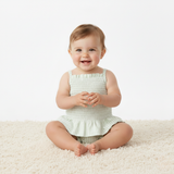 Organic Smocked Top And Bloomer Set - Basil Stripes - Aaria Tees Aaria Tees
