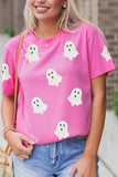 Black Sequin Halloween Ghost Patched Casual T Shirt Aaria Tees