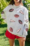 Light Grey Sequin Rugby Game Day High Neck Baggy Sweatshirt - Aaria Tees Aaria Tees
