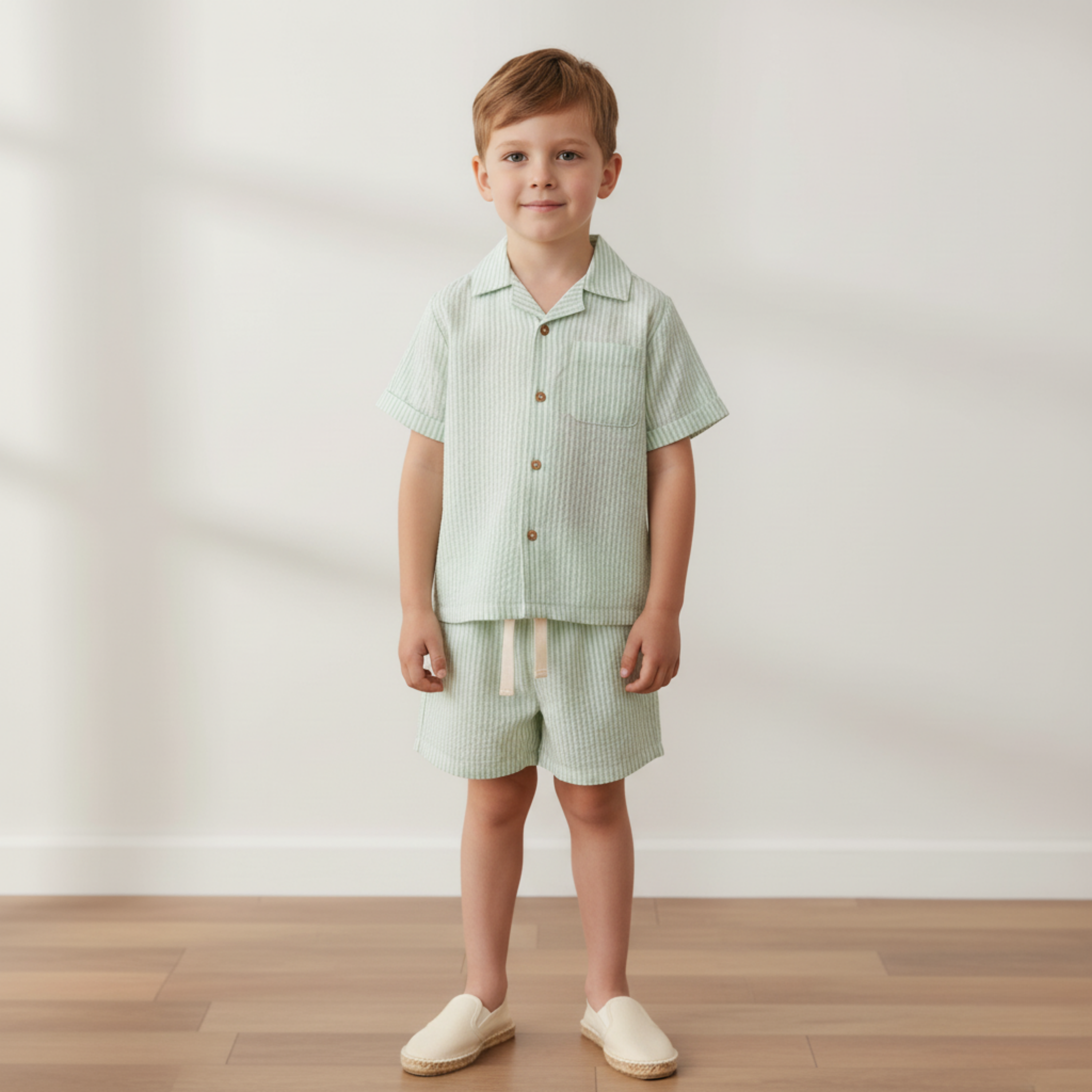 Organic Shirt & Shorts Set - Basil Stripes - Aaria Tees Aaria Tees