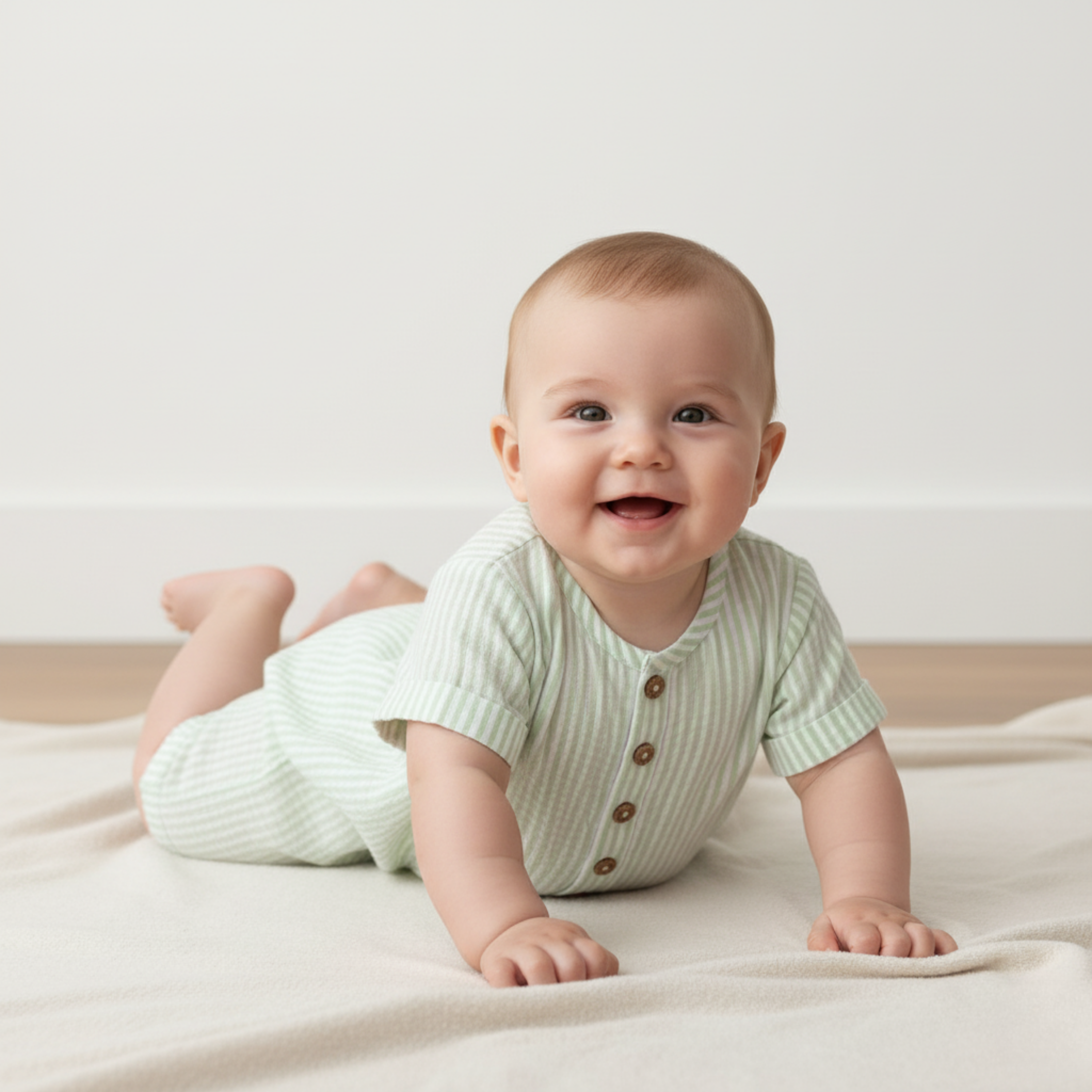 Organic Short Bubble Romper - Basil Stripes - Aaria Tees Aaria Tees