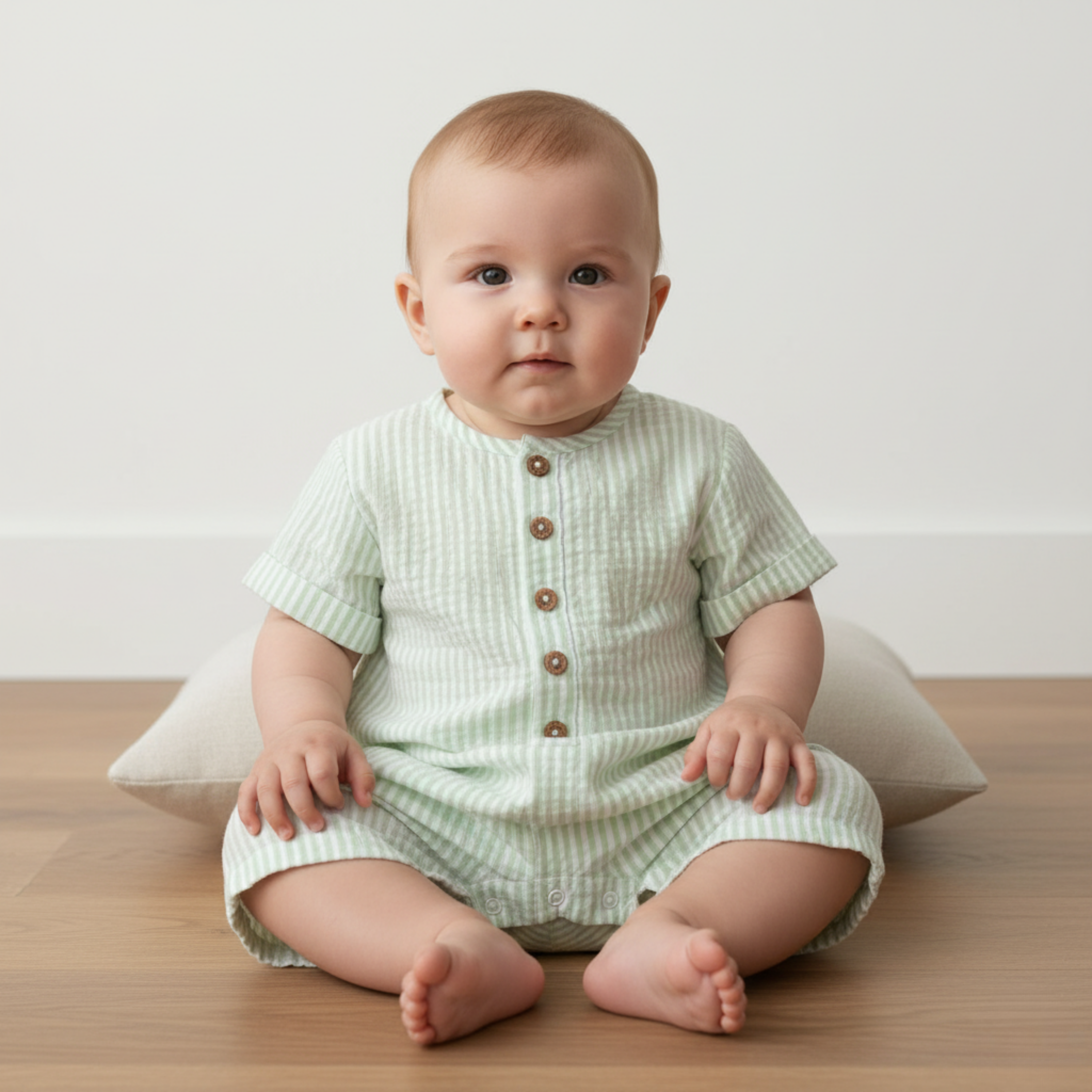 Organic Short Bubble Romper - Basil Stripes - Aaria Tees Aaria Tees