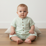 Organic Short Bubble Romper - Basil Stripes - Aaria Tees Aaria Tees