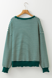Green Stripe Chenille LUCKY Patched Pattern St Patrick Long Sleeve Top Aaria Tees