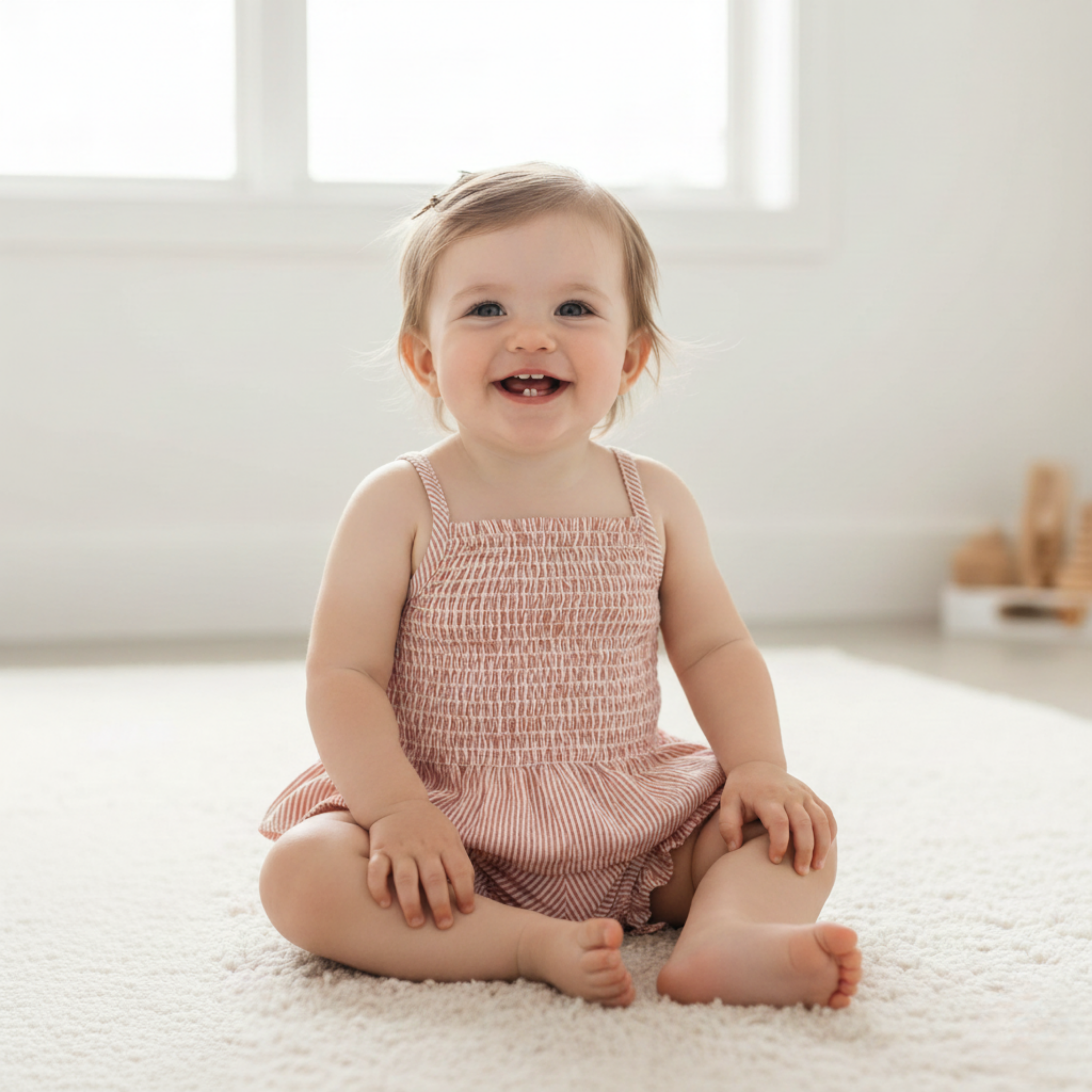 Organic Smocked Top And Bloomer Set - Coral Stripes - Aaria Tees Aaria Tees