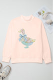 Apricot Pink Bow Knot Duck Faux Patchwork Printed Mock Neck Sweatshirt Aaria Tees