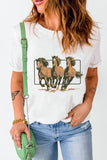 White Texas Horse Graphic Cuffed Sleeve Graphic T Shirt Aaria Tees