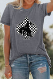 Gray Redeo Check Spades Western Graphic T Shirt Aaria Tees