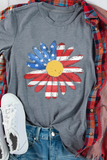 Gray Flag Pattern Sunflower Graphic Crew Neck Tee - Aaria Tees Aaria Tees