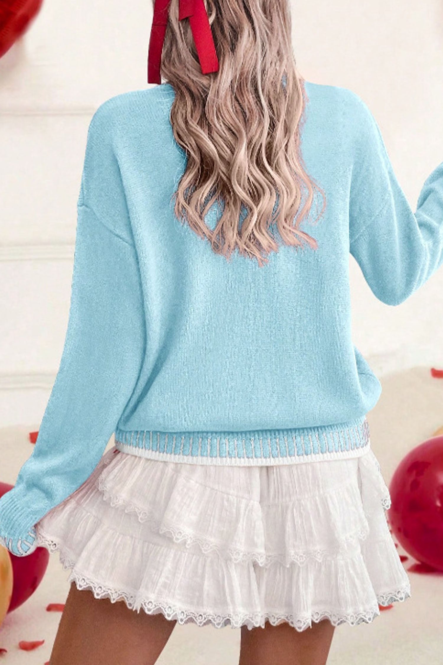 Pink Valentine Love Chenille Letter Graphic Sweater - Aaria Tees Aaria Tees