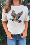 White Flying Mallard Print Crew Neck T Shirt Aaria Tees