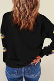 Black Sequined Donuts of Mardi Gras Colors Drop Shoulder Sweatshirt Aaria Tees