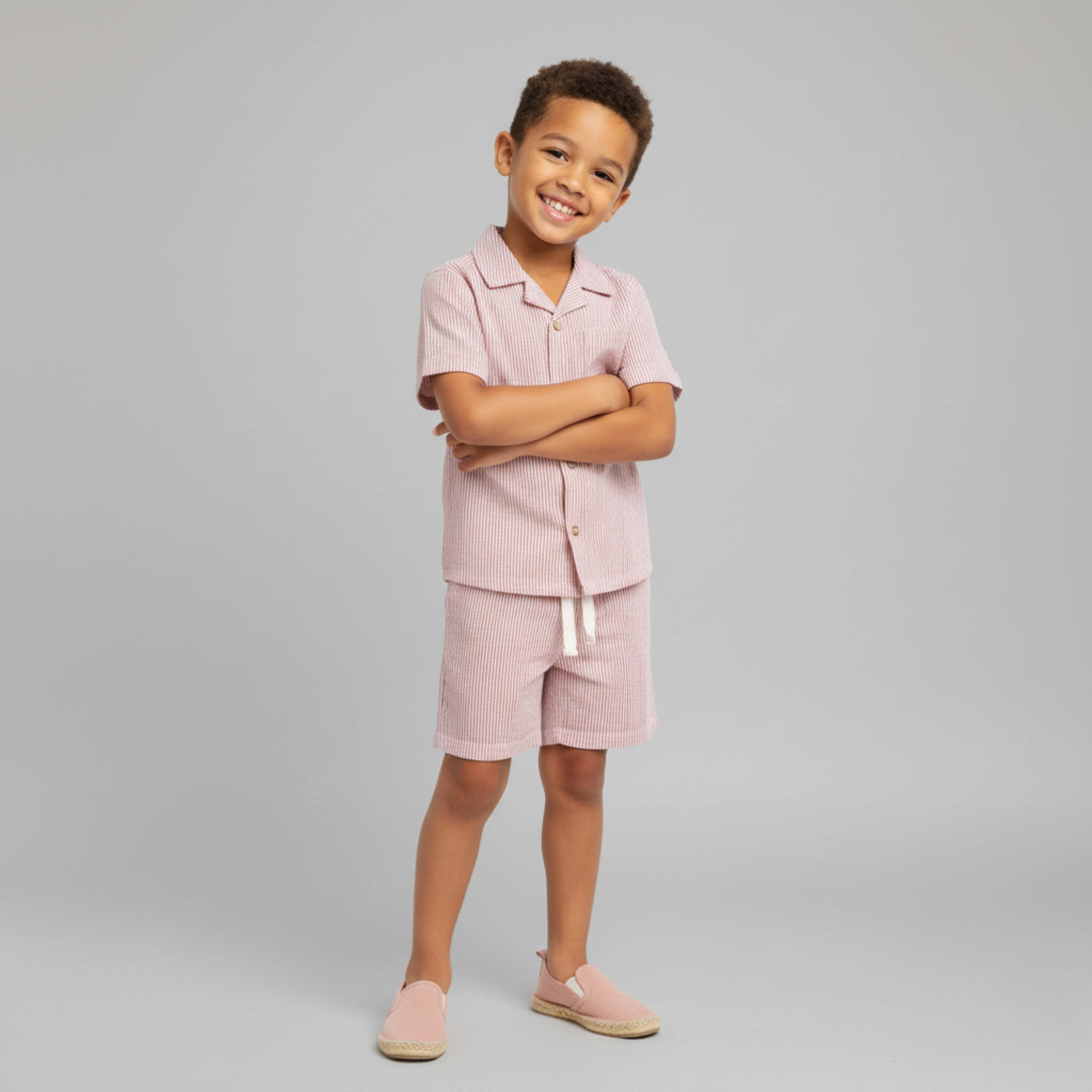 Organic Shirt & Shorts Set - Coral Stripes - Aaria Tees Aaria Tees