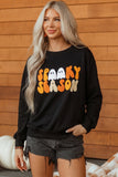 Color black Embroidered Spooky Season Graphic Long Sleeve Round Neck Pullover Sweatshirt - Aaria Tees Aaria Tees