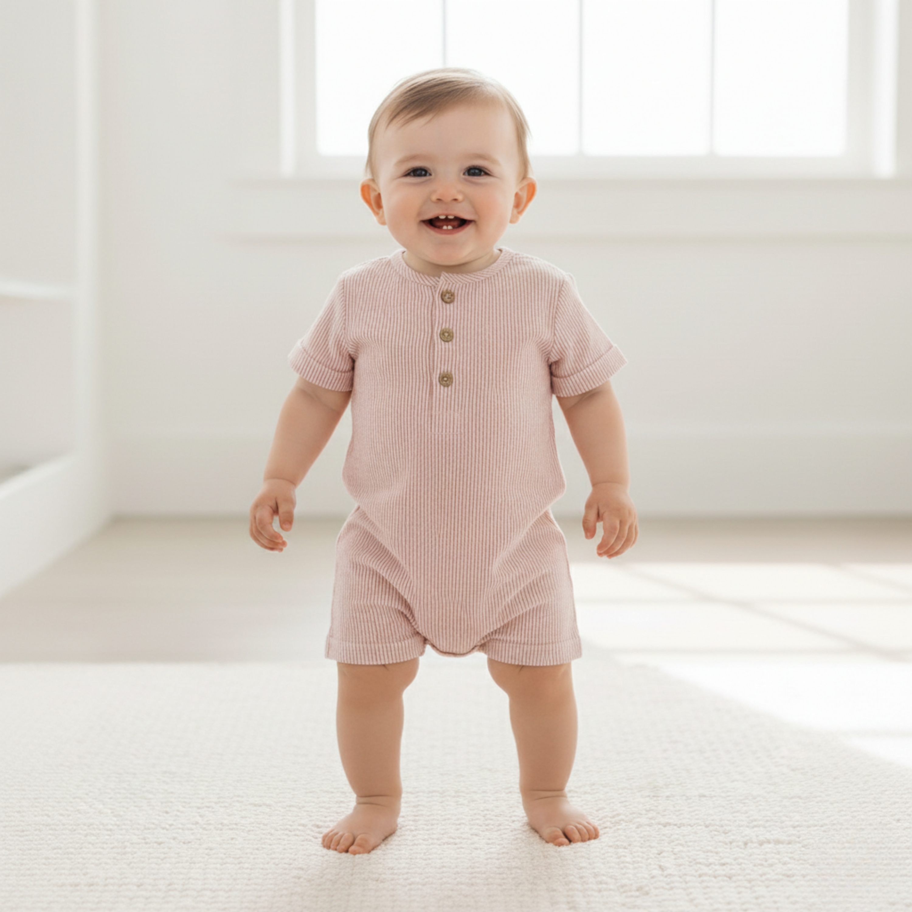 Organic Short Bubble Romper - Coral Stripes - Aaria Tees Aaria Tees