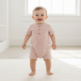 Organic Short Bubble Romper - Coral Stripes - Aaria Tees Aaria Tees