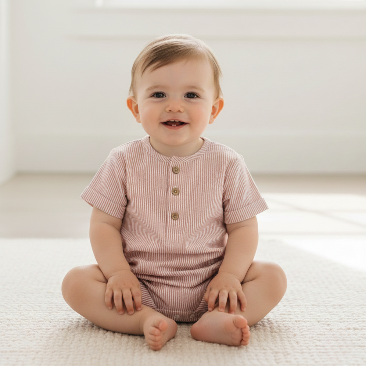 Organic Short Bubble Romper - Coral Stripes - Aaria Tees