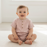 Organic Short Bubble Romper - Coral Stripes - Aaria Tees Aaria Tees