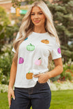 White Sequin Pumpkin Patched Cotton Blend T Shirt Aaria Tees