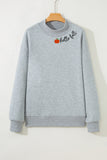 Gray hello fall Embroidered Pumpkin Detail Mock Neck Sweatshirt - Aaria Tees Aaria Tees