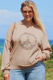 Pale Khaki Floral Peace Sign Graphic Washed Terry Plus Size Sweatshirt - Aaria Tees Aaria Tees