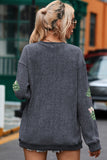 Gray Ribbed Round Neck Sequin Christmas Tree Patched Baggy Sweatshirt Aaria Tees