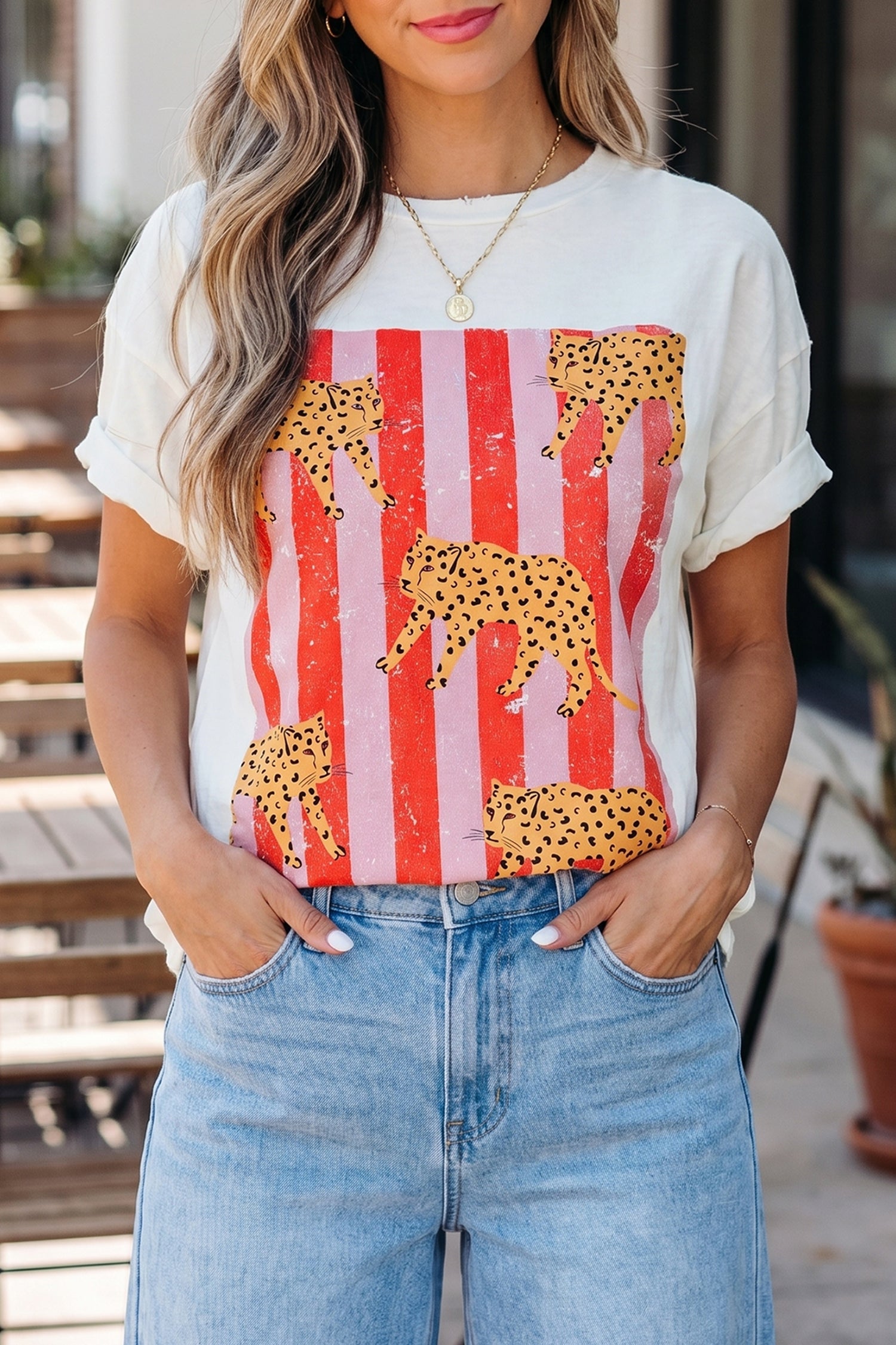 Dark Grey Cheetah Striped Print Retro Fashion Graphic Tee - Aaria Tees Aaria Tees