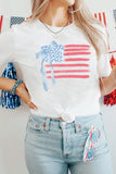 White American Flag Bow Knot Print Crew Neck T Shirt Aaria Tees