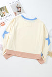 Beige BASEBALL SEASON Graphic Star Patched Game Day Sweatshirt Aaria Tees
