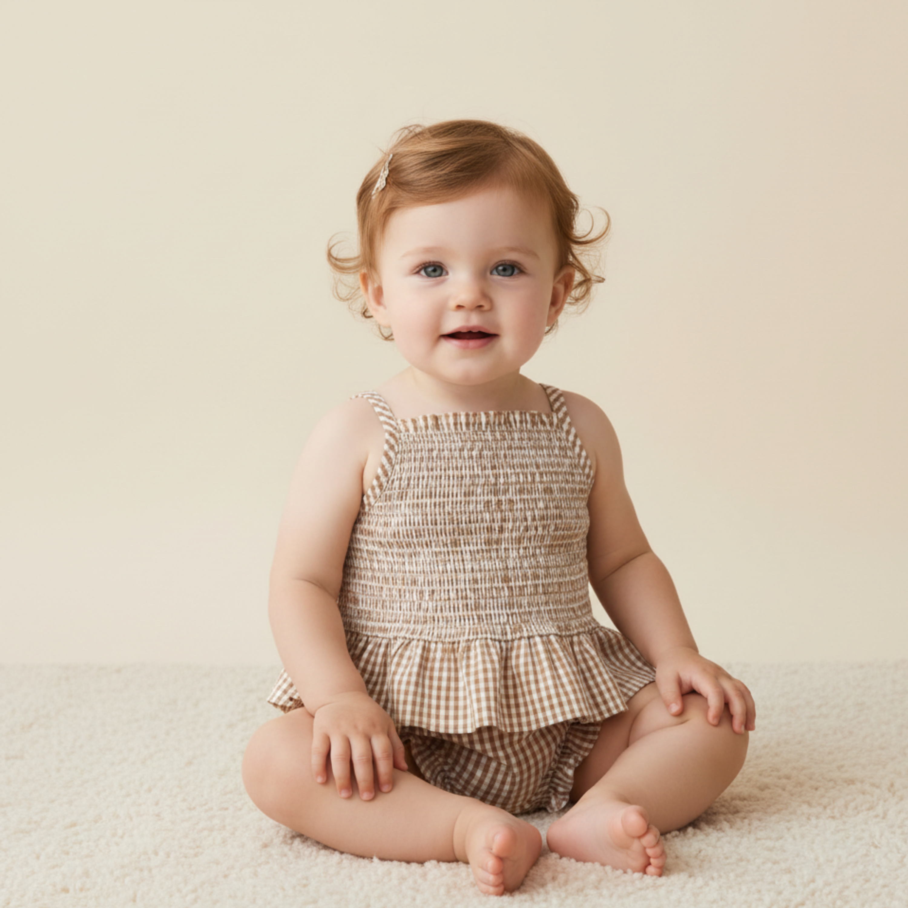 Organic Smocked Top And Bloomer Set - Caramel Check - Aaria Tees Aaria Tees