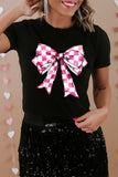 Black Checkerboard Bowknot Graphic Crewneck T Shirt - Aaria Tees Aaria Tees