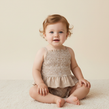 Organic Smocked Top And Bloomer Set - Caramel Check - Aaria Tees Aaria Tees