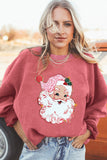 Strawberry Pink Santa Claus Sparkle Corded Crew Neck Sweatshirt Aaria Tees