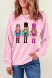 Pink Cute Nutcracker Printed Drop Shoulder Christmas Sweatshirt - Aaria Tees Aaria Tees