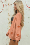 White Pumpkin Print Open Front Drop Shoulder Midi Cardigan - Aaria Tees Aaria Tees