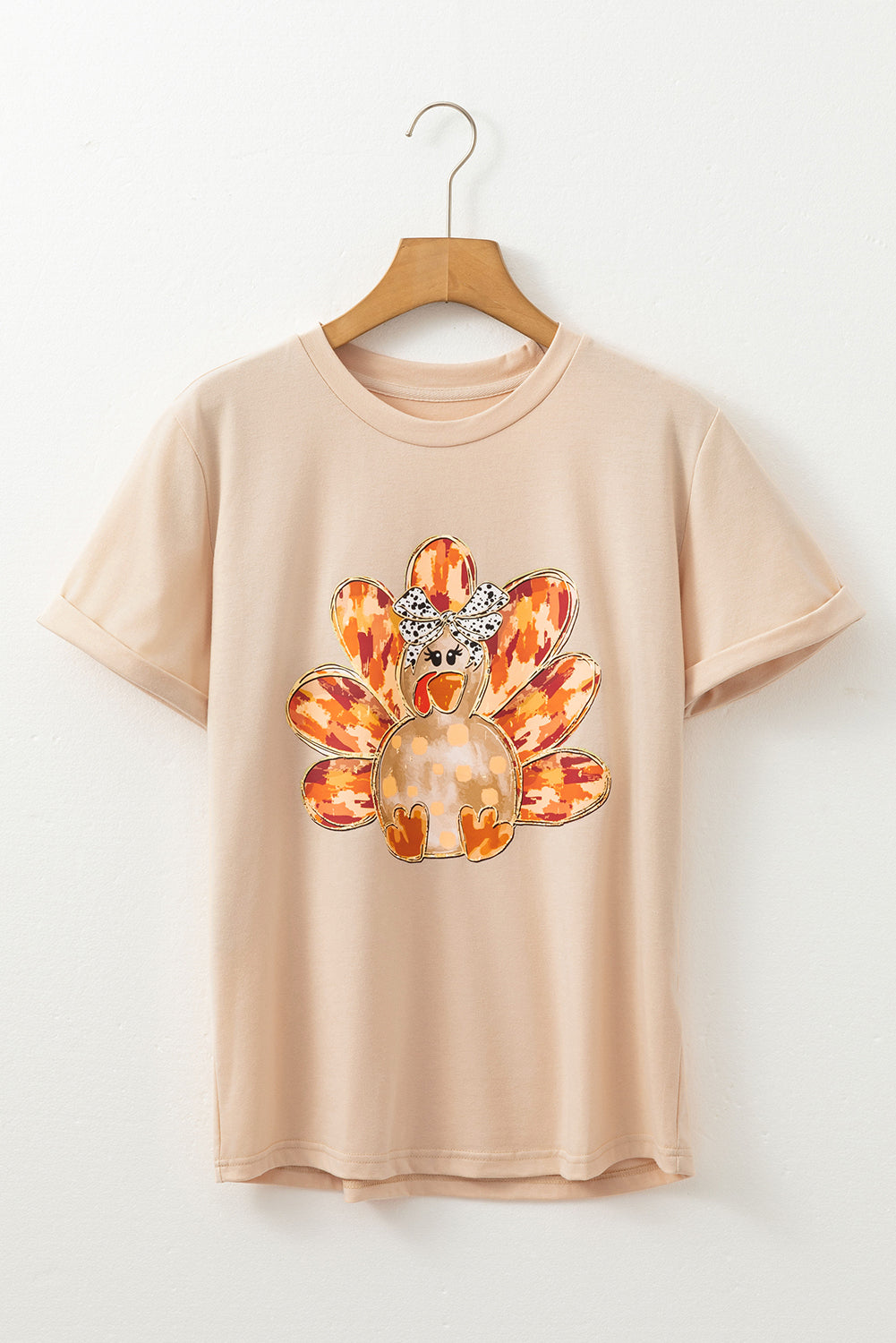 Khaki Thanksgiving Bowknot Turkey Graphic Crewneck Tee - Aaria Tees Aaria Tees