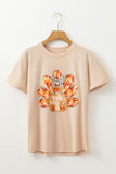 Khaki Thanksgiving Bowknot Turkey Graphic Crewneck Tee - Aaria Tees Aaria Tees