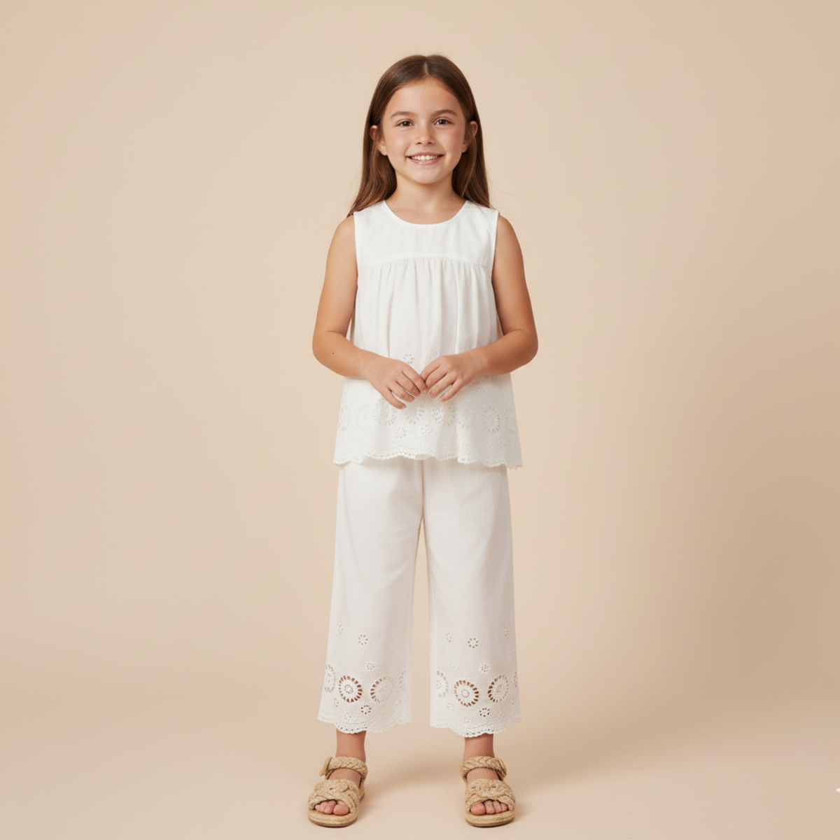 Organic Eyelet Top And Pant Set - Ivory Eyelet - Aaria Tees