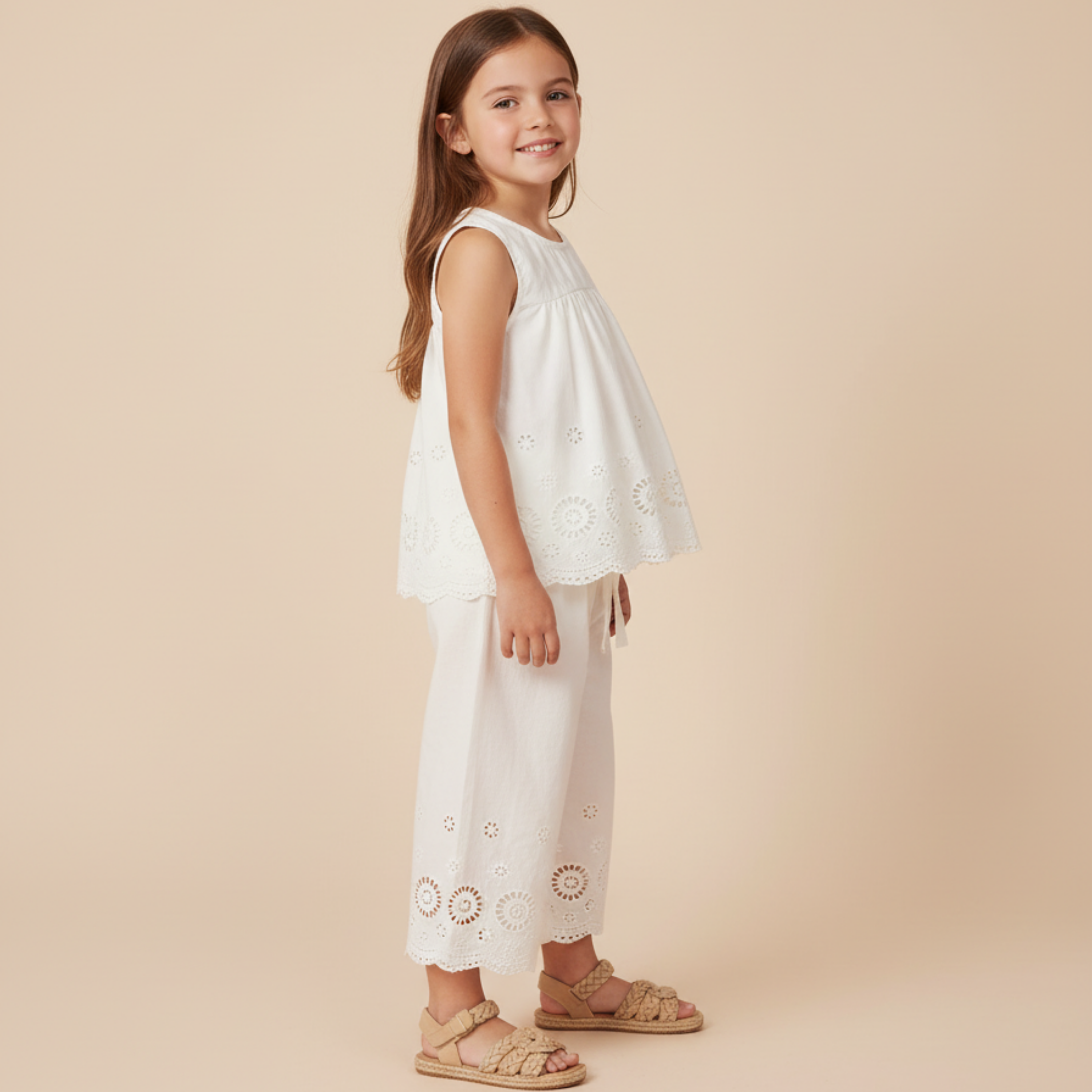 Organic Eyelet Top And Pant Set - Ivory Eyelet - Aaria Tees Aaria Tees