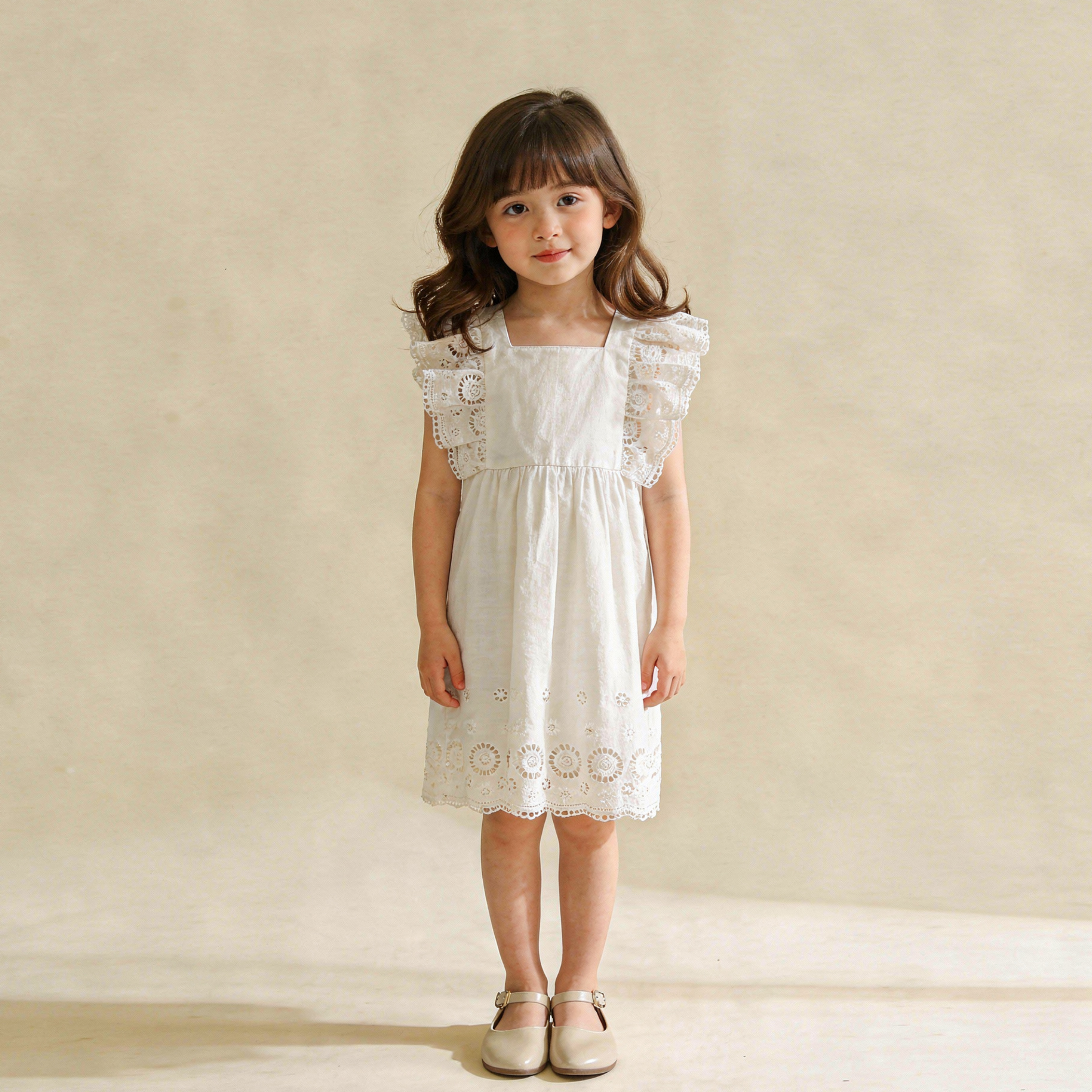 Organic Eyelet Flutter Dress - Ivory Eyelet - Aaria Tees Aaria Tees