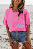 Bright Pink MAMA Letter Graphic Neon T Shirt Aaria Tees