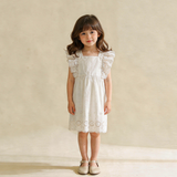 Organic Eyelet Flutter Dress - Ivory Eyelet - Aaria Tees Aaria Tees