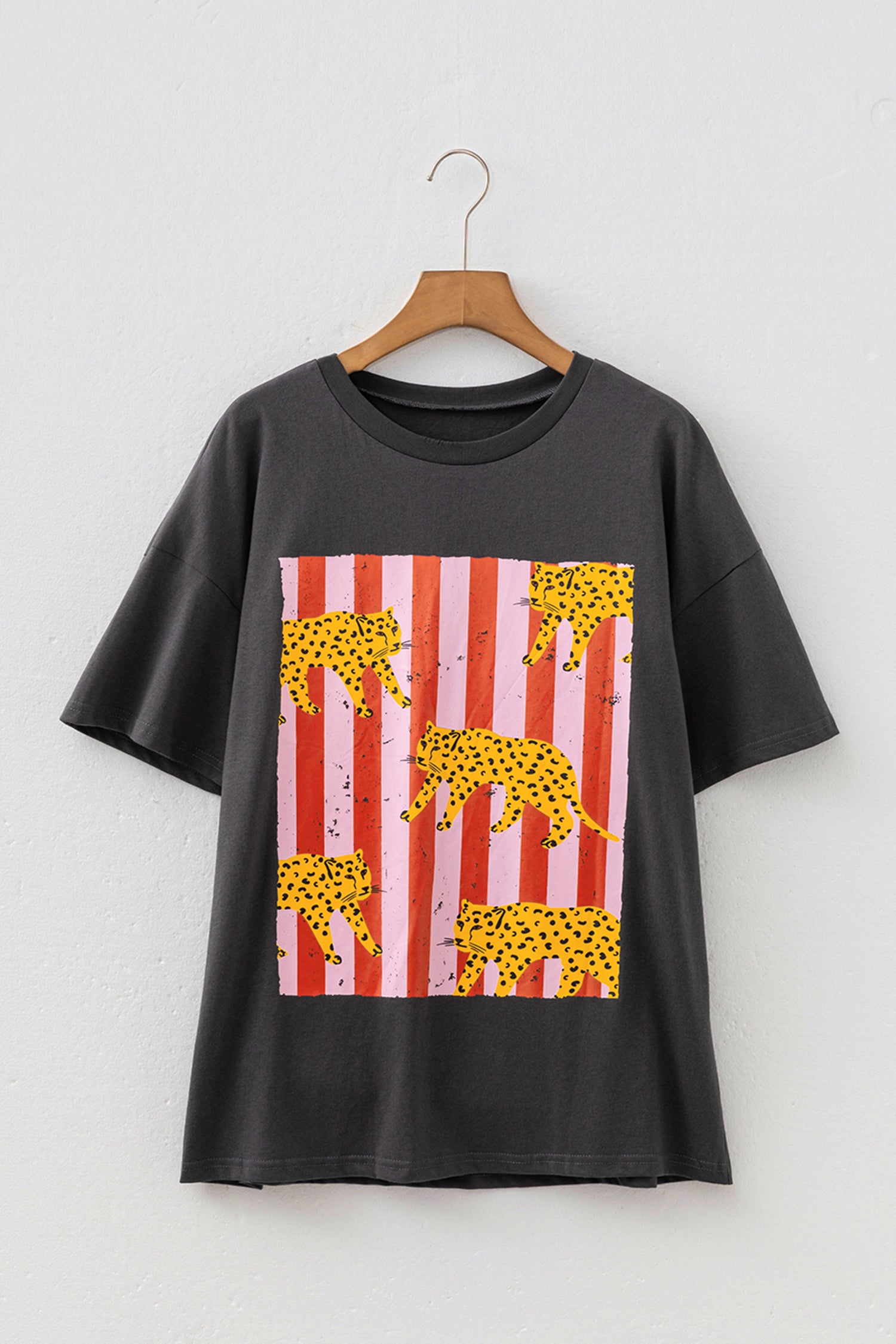 Dark Grey Cheetah Striped Print Retro Fashion Graphic Tee - Aaria Tees Aaria Tees