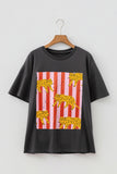 Dark Grey Cheetah Striped Print Retro Fashion Graphic Tee - Aaria Tees Aaria Tees