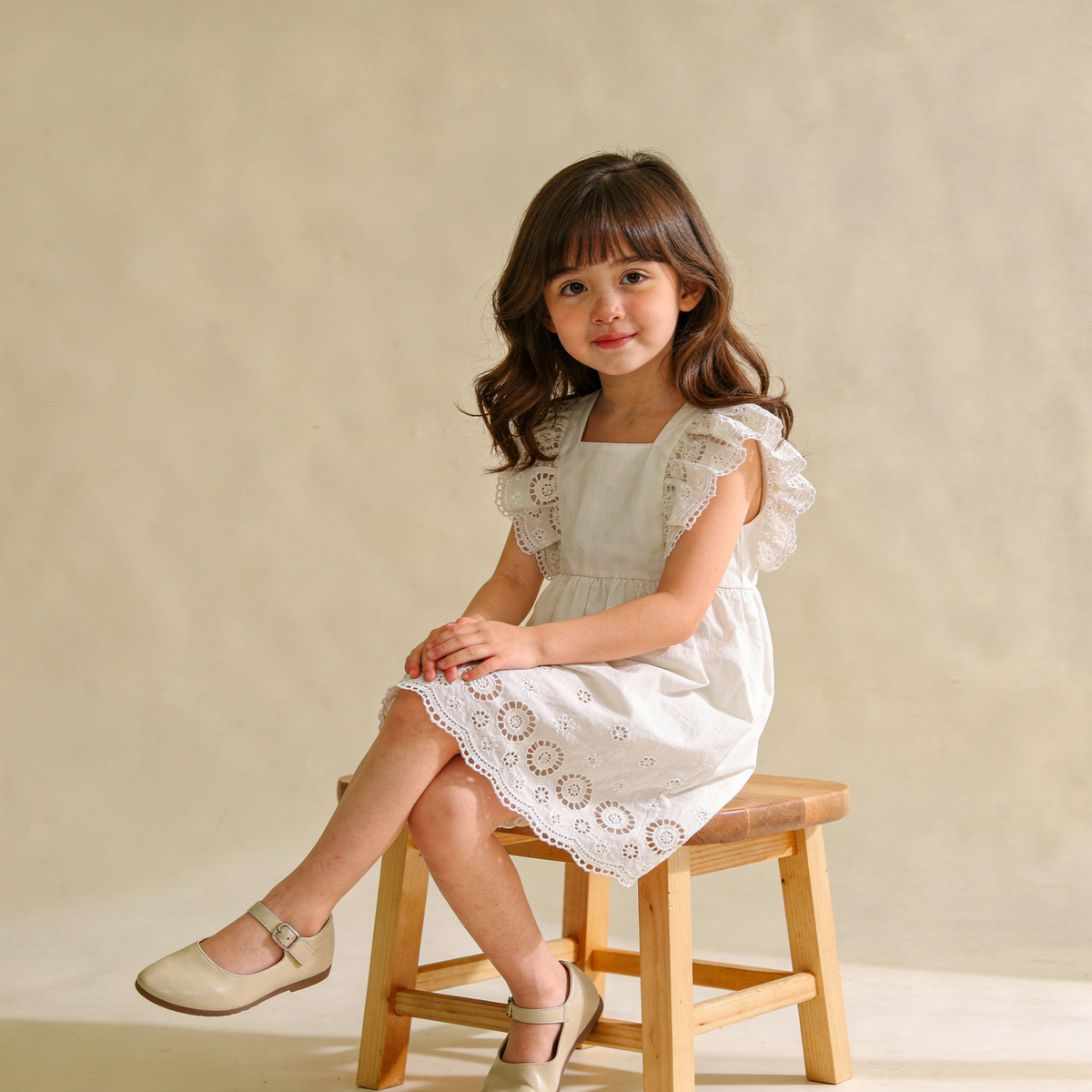 Organic Eyelet Flutter Dress - Ivory Eyelet - Aaria Tees