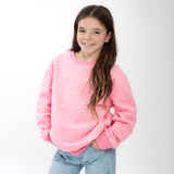 Tweenstyle by Stoopher - Pink Crewneck Sweatshrt with Scattered Pearls Aaria Tees