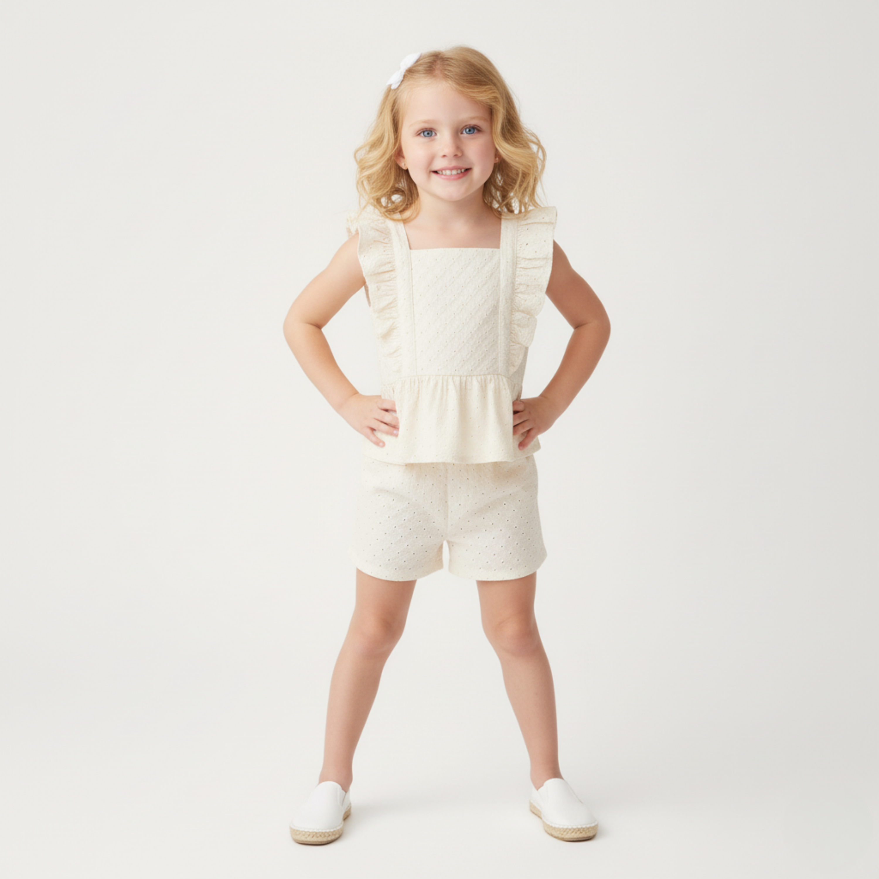 Organic Eyelet Flutter Top And Shorts Set - Ivory Eyelet - Aaria Tees Aaria Tees