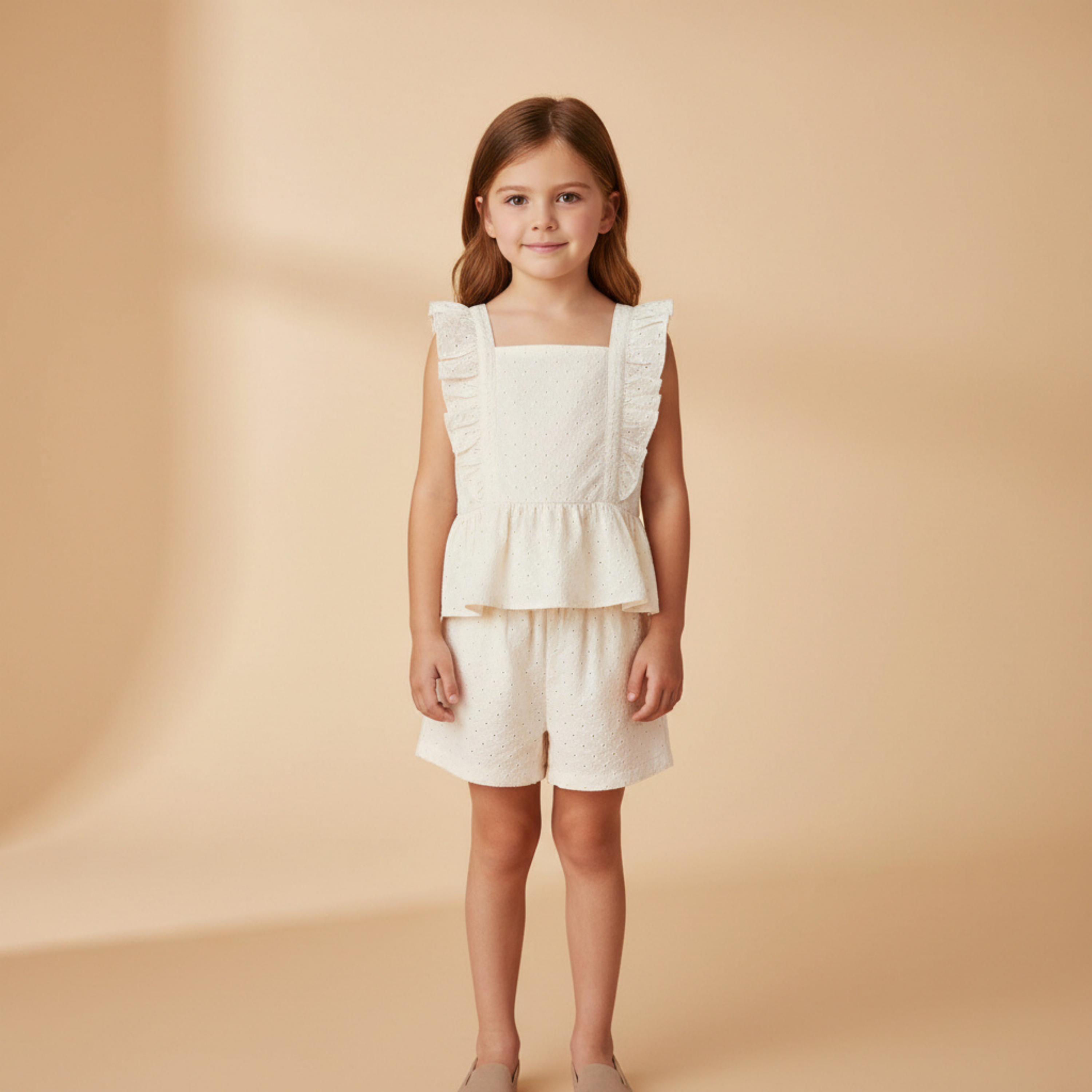 Organic Eyelet Flutter Top And Shorts Set - Ivory Eyelet - Aaria Tees Aaria Tees