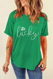 Bright Green Ceramic Rhinestone Lucky Clover Graphic Tee Aaria Tees